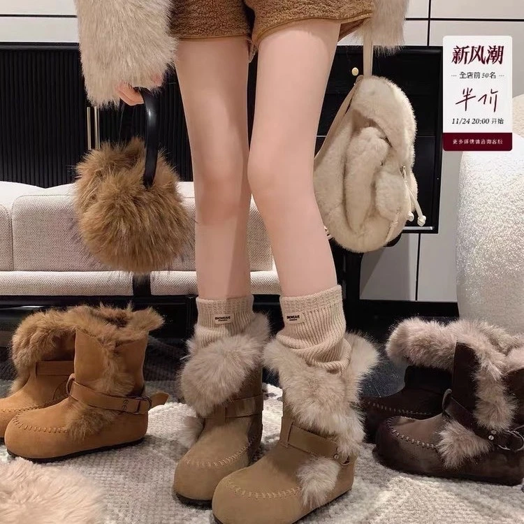 明星女鞋摩尔曼极光2025冬季新款可两穿珩线短筒游牧毛毛靴雪地靴