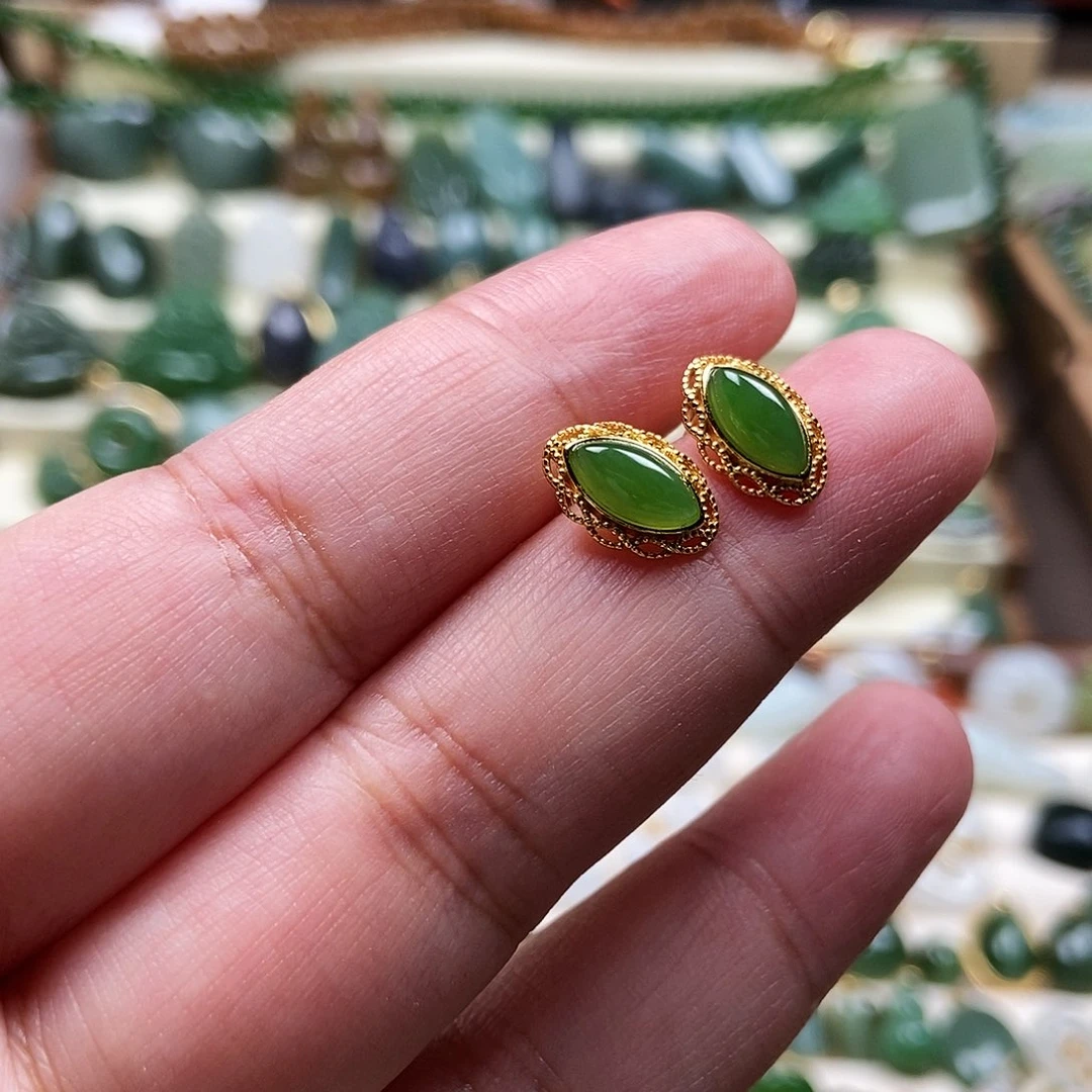 银S925镶嵌和田玉耳饰