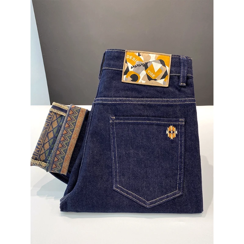 原色牛仔裤男秋季新款百搭修身小脚弹力欧洲站印花时尚显瘦长裤子