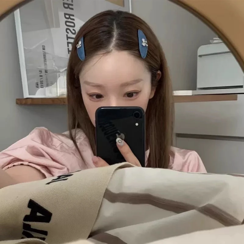 【2个装】韩国欧尼银色蝴蝶结牛仔蓝色边夹BB夹发夹东大门同款