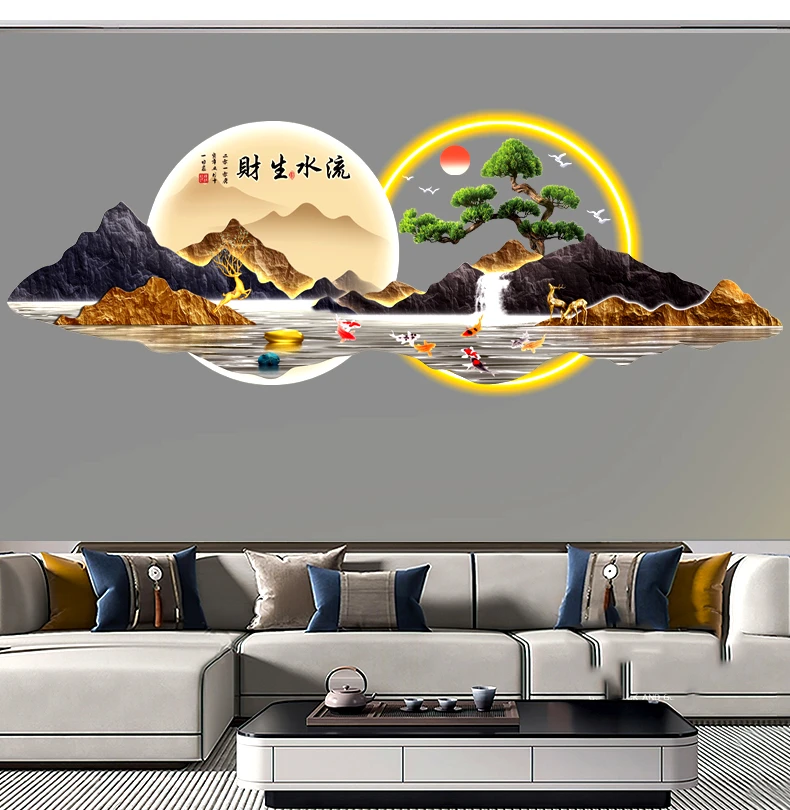亚克力旭日东升流水生财玄关装饰画中式轻奢高级网红新房装饰品