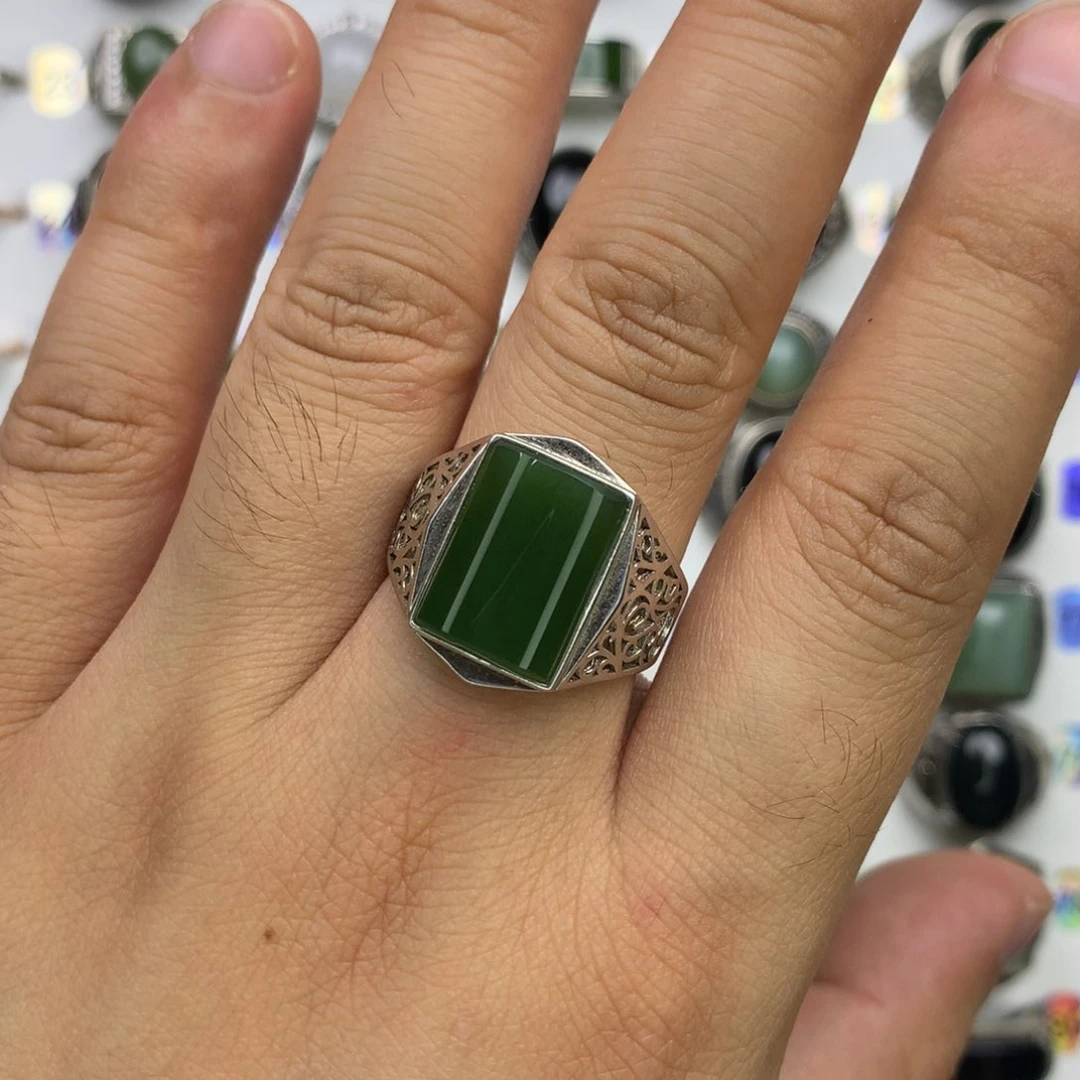 和田玉戒指银S925镶嵌