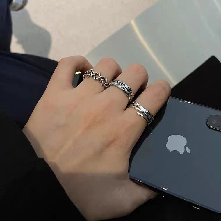 铜合金塑料戒指 复古简约做旧套装戒指女开口可调节指环男潮时尚