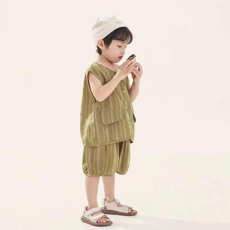 5/18【荷风少年】男童夏装条纹薄款背心短裤两件套