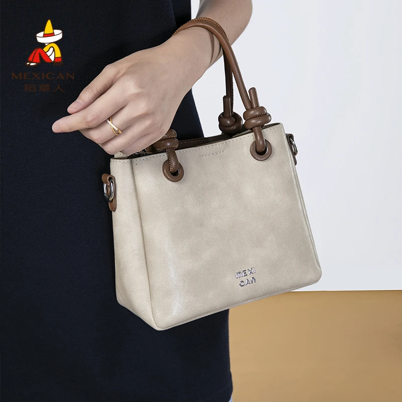 稻草人真皮水桶包新款包包女式休闲菜篮子斜挎包大容量单肩手提包