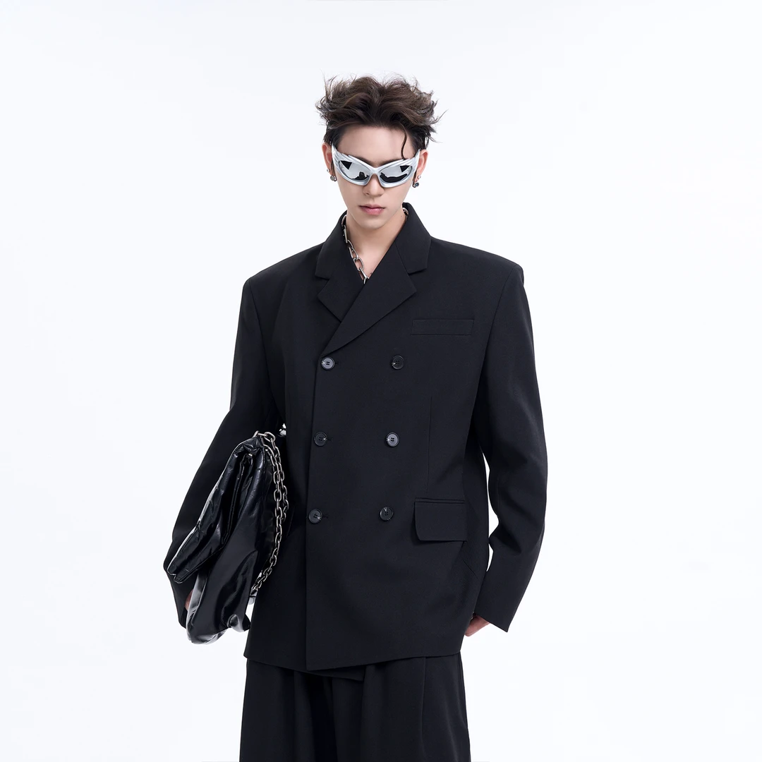 小瘦子男装 原创小众层次感垫肩西服外套男高级设计感休闲西装