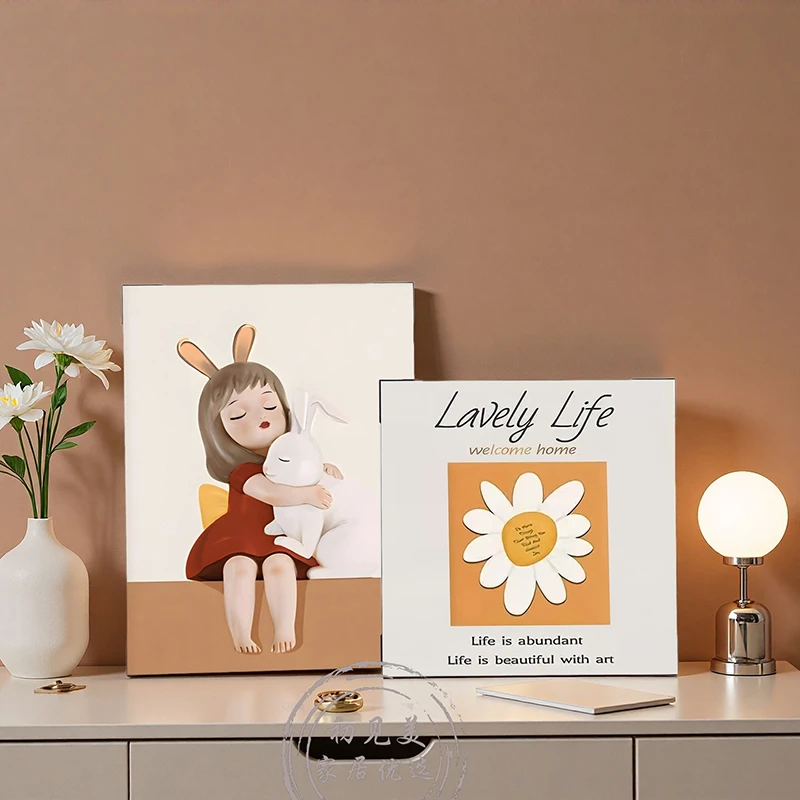 创意治愈系桌面摆画ins风书桌装饰画高级感家居装哑光质感电视柜