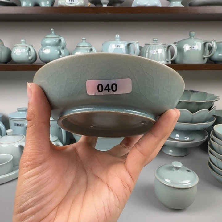 瓷片汝瓷圆洗仿古釉支钉烧微瑕特价040