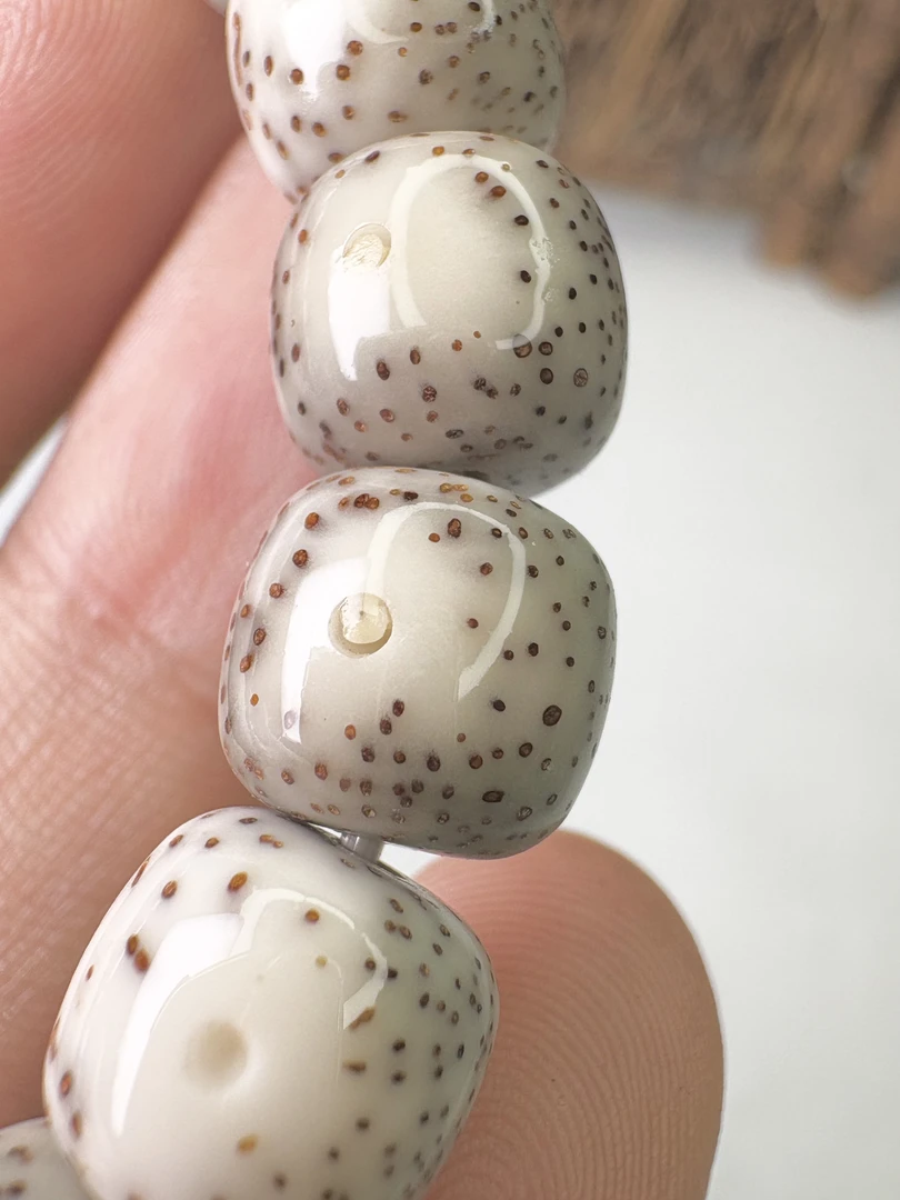 【牛毛小细星骨瓷白】原生态白冰星月菩提手串9*10桶珠牛毛小细星