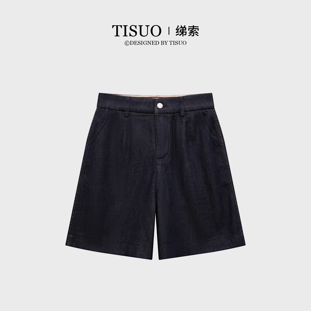 TISUO/绨索TISUO/绨索“尼斯”复古水洗百搭牛仔五分短裤TS503908