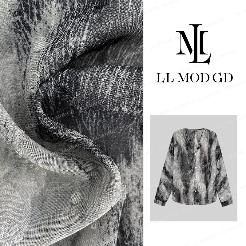 LL MOD GD【苏苏】2024夏水墨扎染设计感气质V领上衣YL-252052