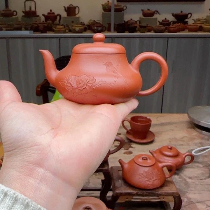 紫砂茶壶朱泥110 c C夫妻双国工作品