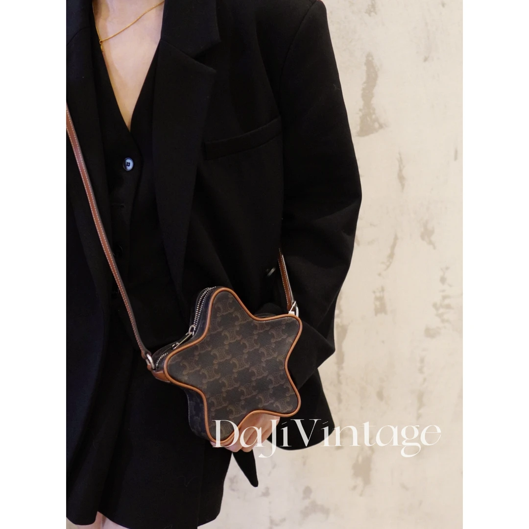 95新 Celine/思琳 大吉中古/Celine凯旋门老花星星斜挎包