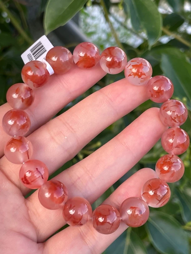 精品南红11.5mm单圈手串，粉底飘花，干净无杂漂亮