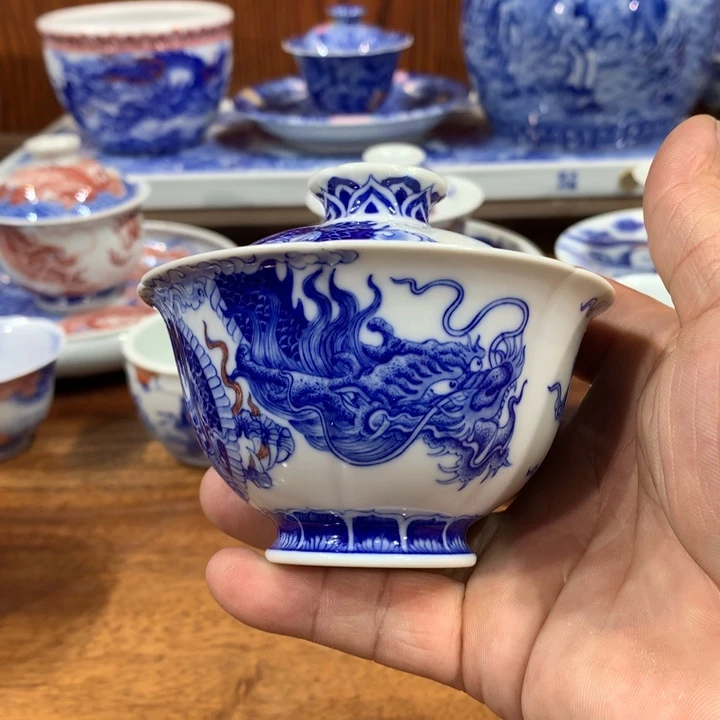 自成堂柴窑龙凤盖碗