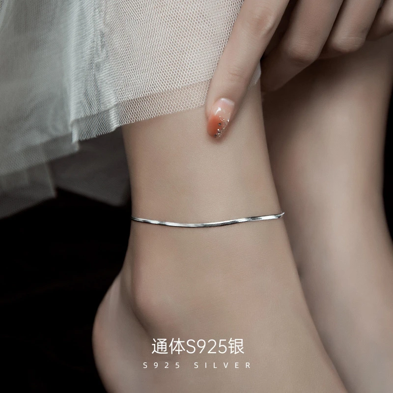 925银脚链 S925银极简扁蛇骨链脚链女冷淡风新款潮夏天性感脚足链