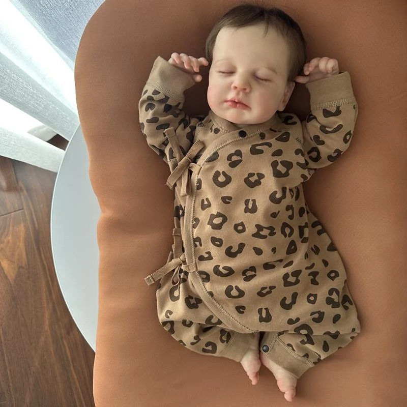 Roubaby新生婴儿男女宝宝春秋冬连体衣绵质豹纹爬服系带款家居服