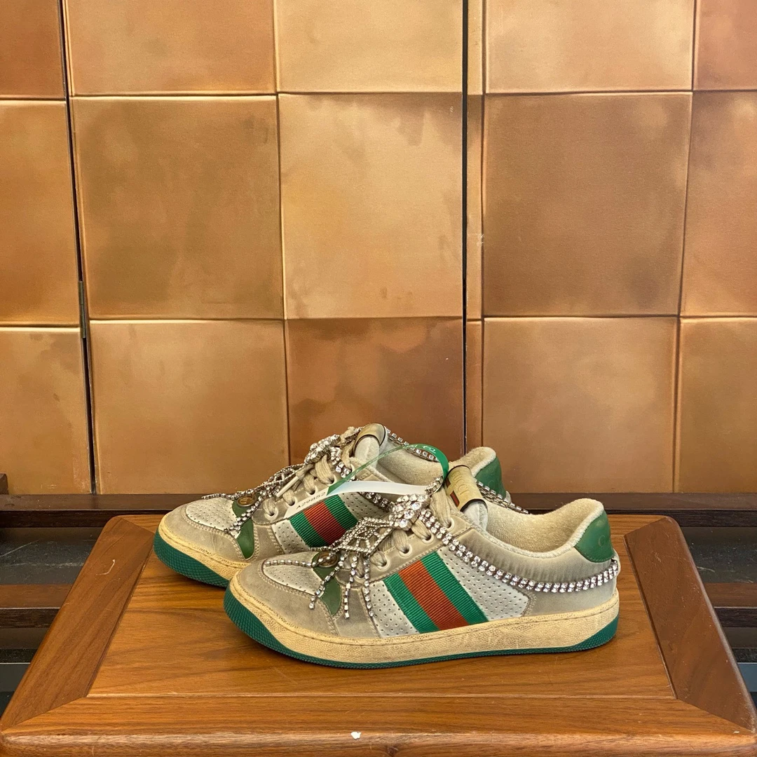 99新 GUCCI/古驰 水钻链条红绿条纹脏脏鞋/36.5码/29852