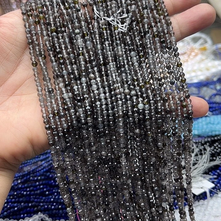 玛瑙/玉髓未镶嵌珠宝半成品一条3mm左右茶晶刻面