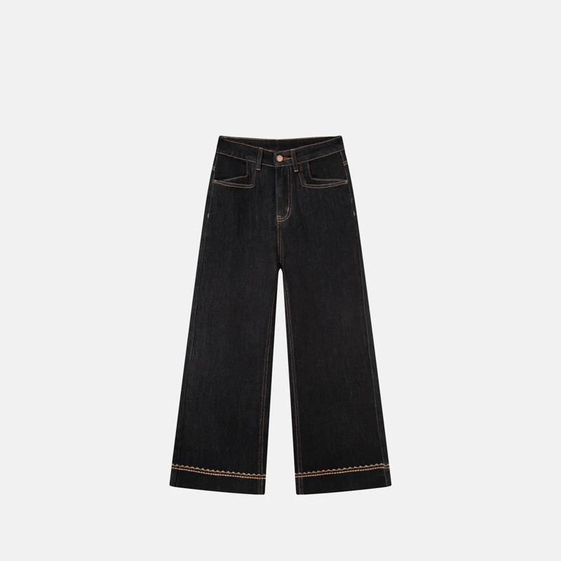 2025年黑金色亲肤弹直筒牛仔裤女秋季新款小个子显高显瘦九分裤90