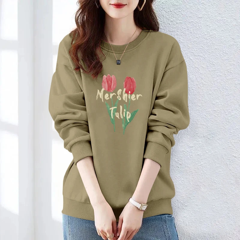 新款百搭长袖韩版女士圆领卫衣上衣印花小众ins时尚爆款套头