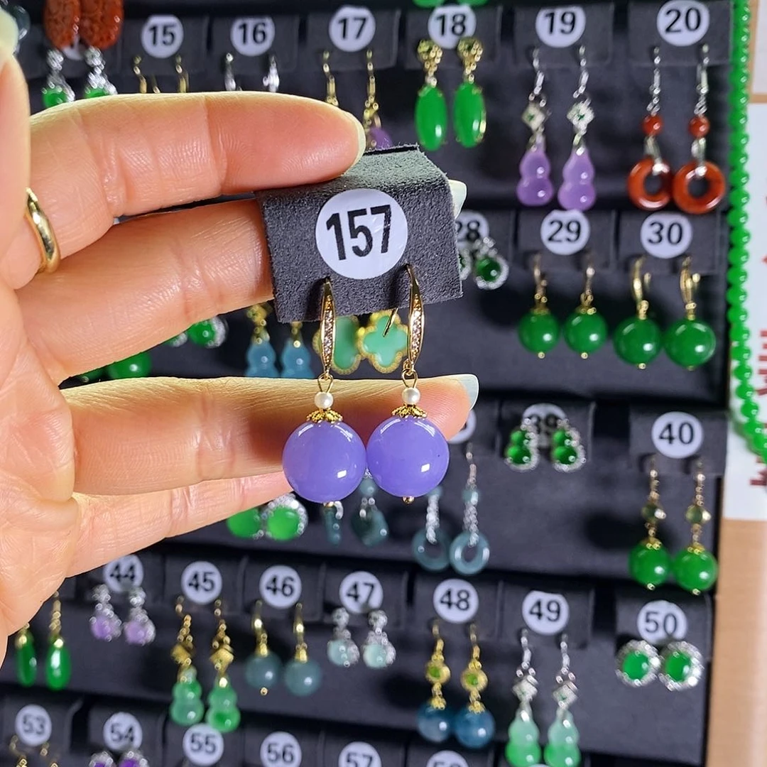 银S925镶嵌翡翠耳饰157