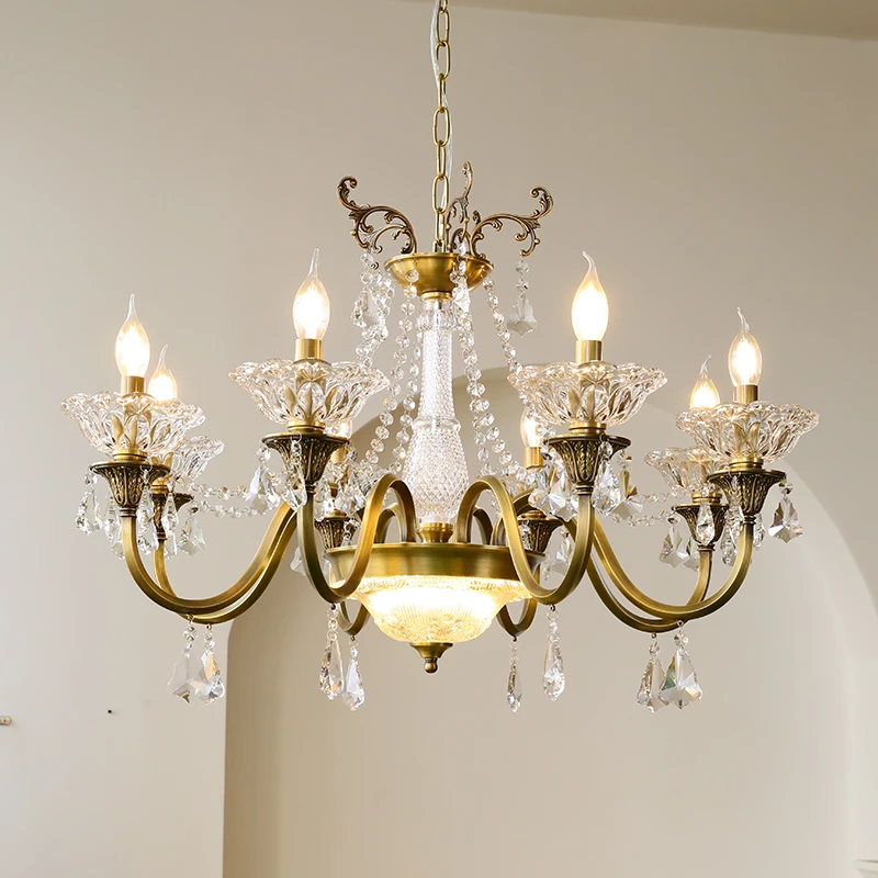 美式法式轻奢客厅吊灯全铜别墅奢华大气美式复古餐厅卧室水晶吊灯
