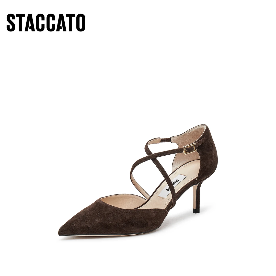 思加图2025新款流光风法式复古尖头细高跟鞋中空包头凉鞋EC129AK5