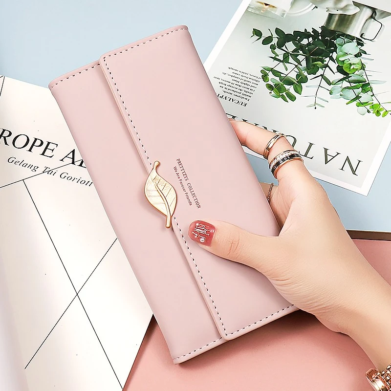 简约钱包女士2025新款大容量女士长款钱包高档叶子卡包手拿包女