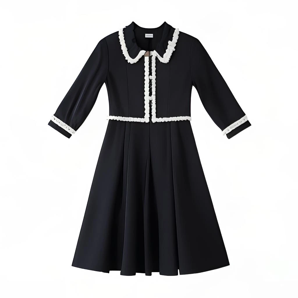 1号【1100~1199】小香风女连衣裙黑色裙子显瘦韩国花苞裙复古法式