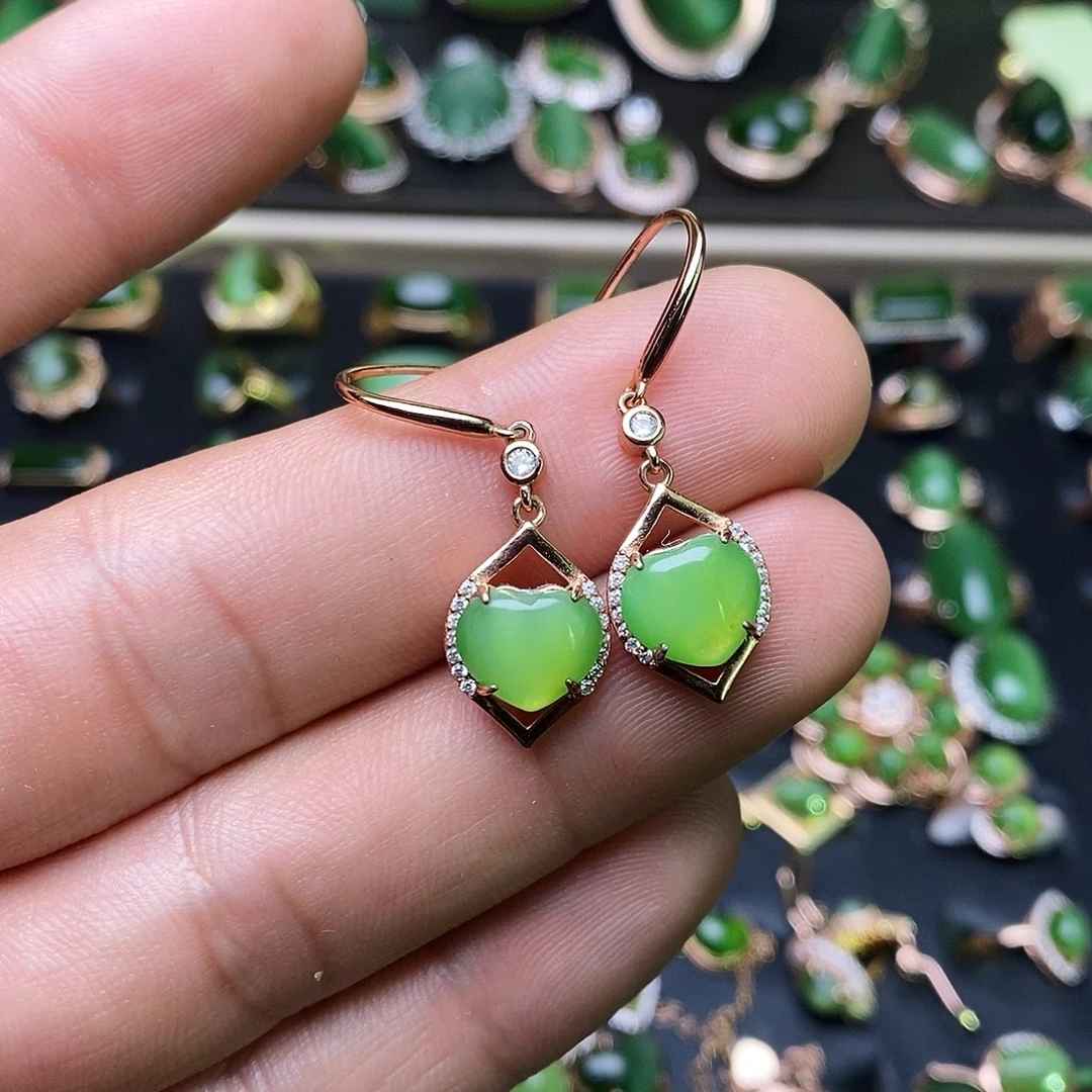 和田玉（碧玉）耳饰银S925镶嵌阿***阿