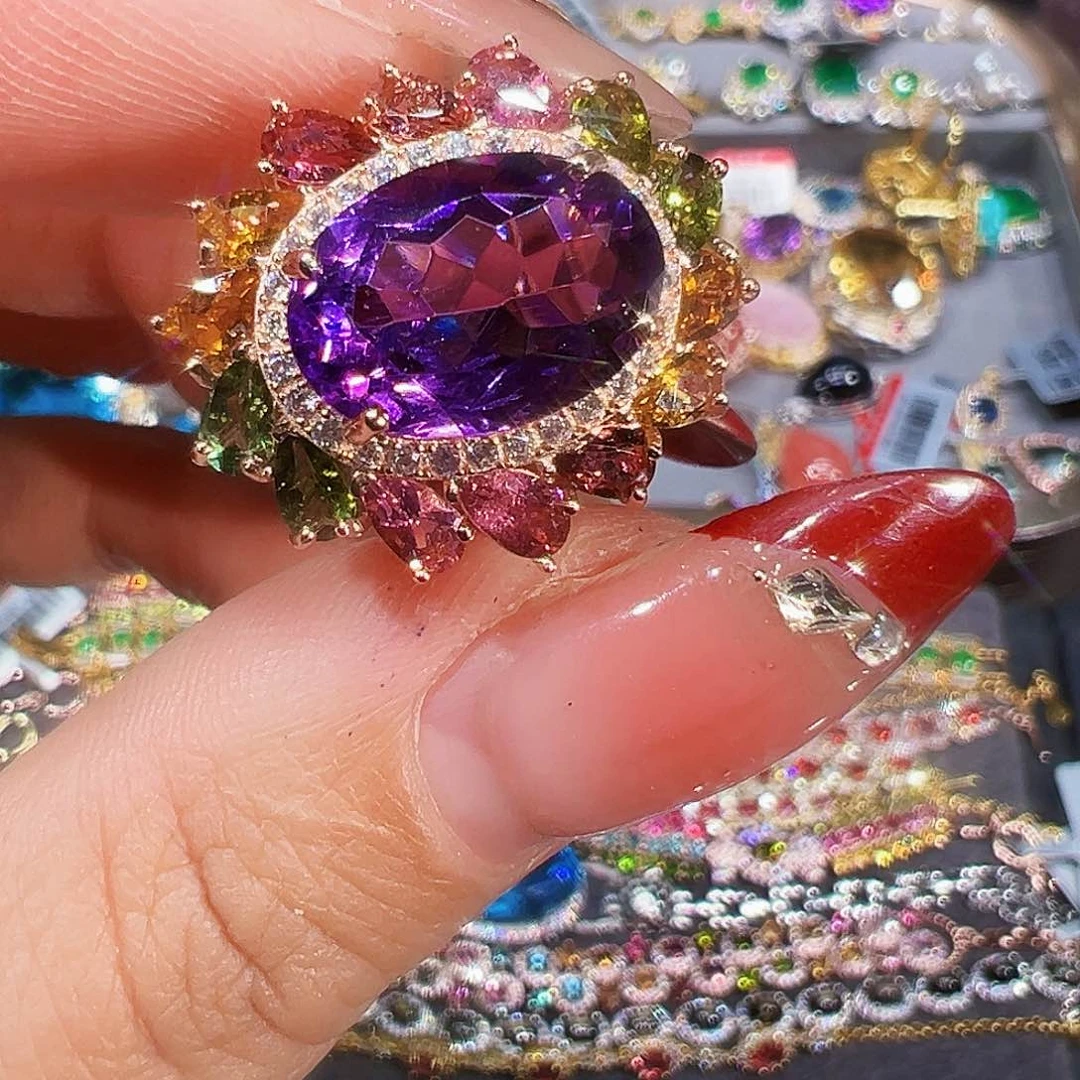 银S925镶嵌珠宝半成品紫晶