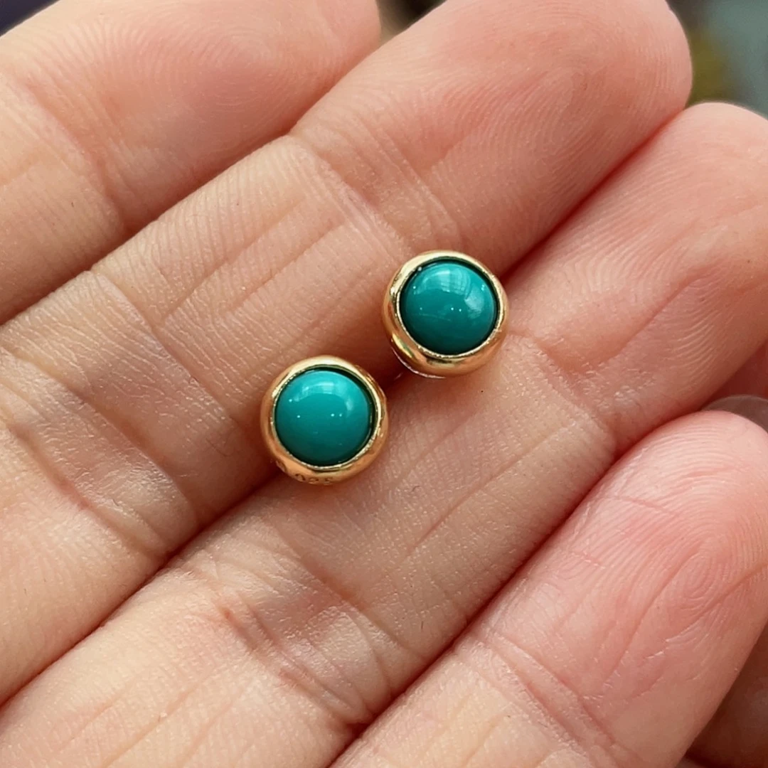 绿松石耳饰银S925镶嵌