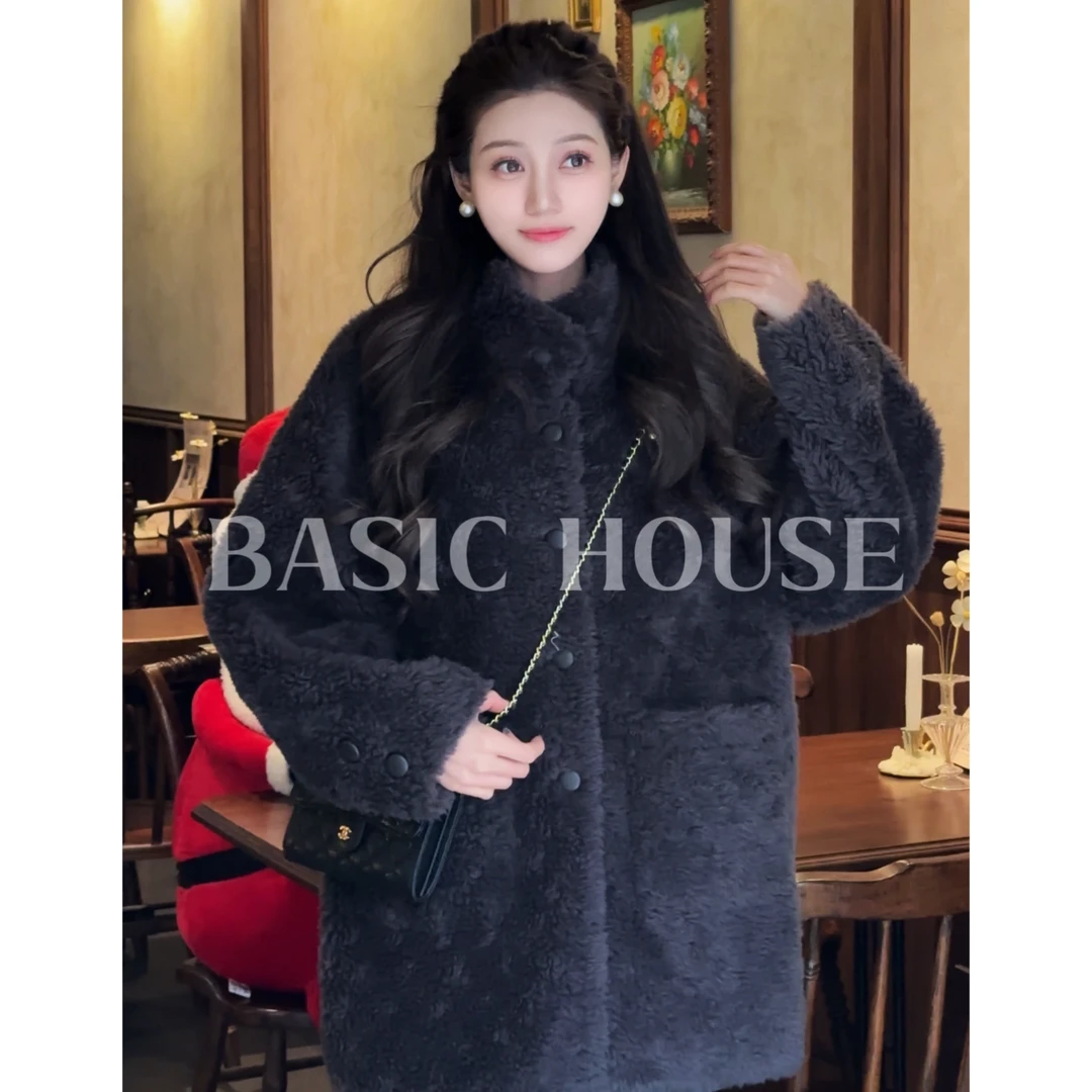 Basic House/百家好100绵羊毛冬季韩版颗粒显瘦气质颗粒大衣