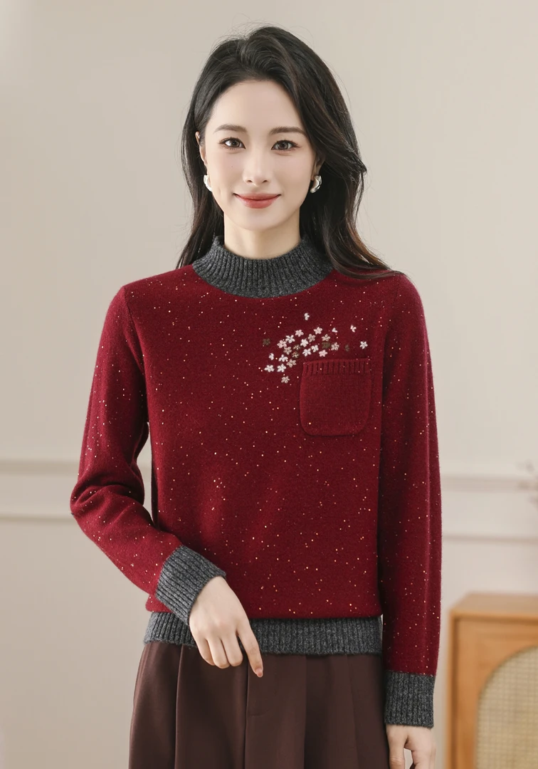 黛妍（编码201-300）羊毛气质半高领保暖针织圆领打底衫