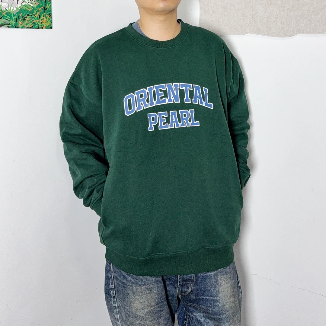 秋冬卫衣男日系复古简约字母保暖加厚毛圈内里情侣套头宽松外套