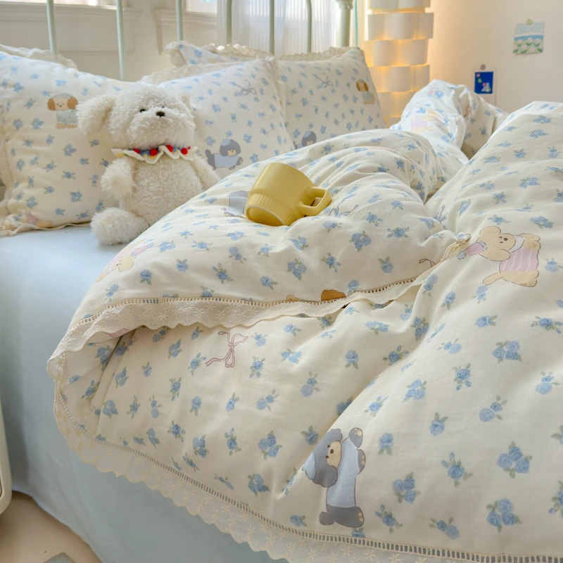 卡通哈基米双层纱床上四件套纯棉100%全棉被套床单床笠款四季通用