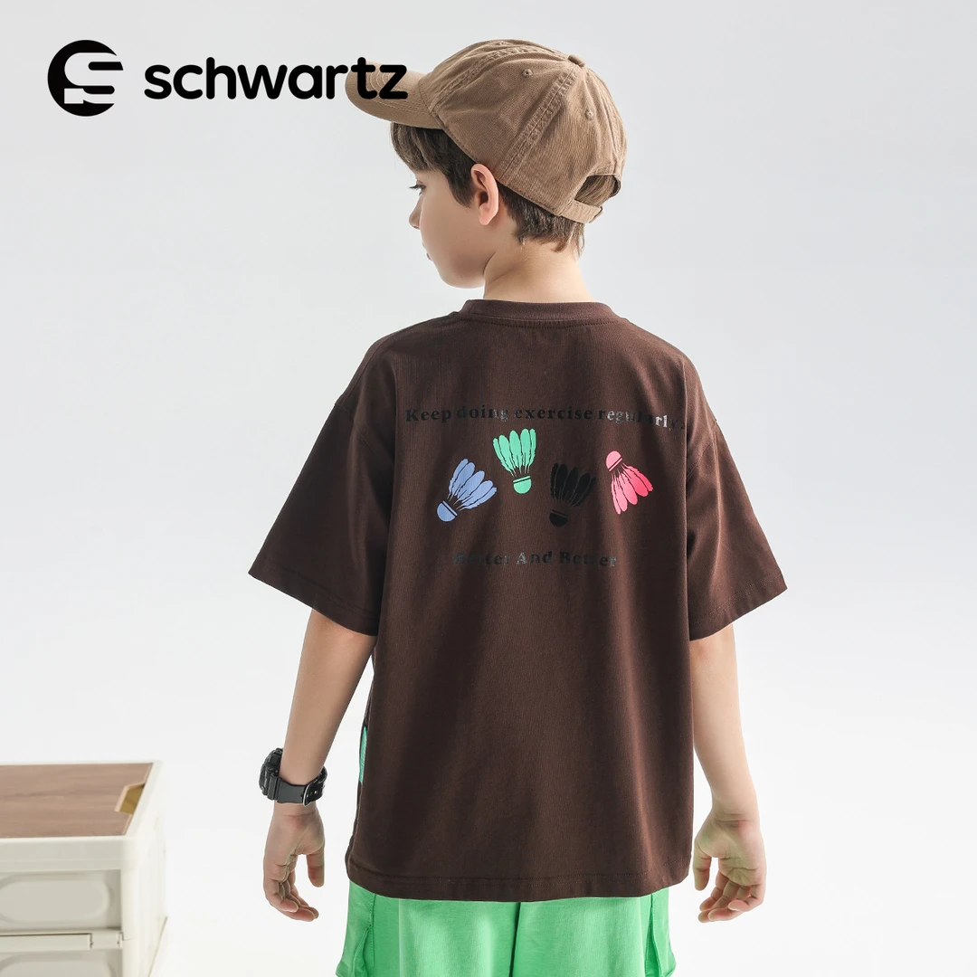 Schwartz童装男童短袖t恤儿童上衣2025夏装新款全棉潮牌-0505