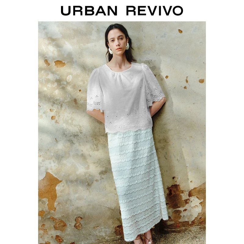 UR2025秋季新款女装法式镂空花边刺绣罩衫衬衫UWH250108