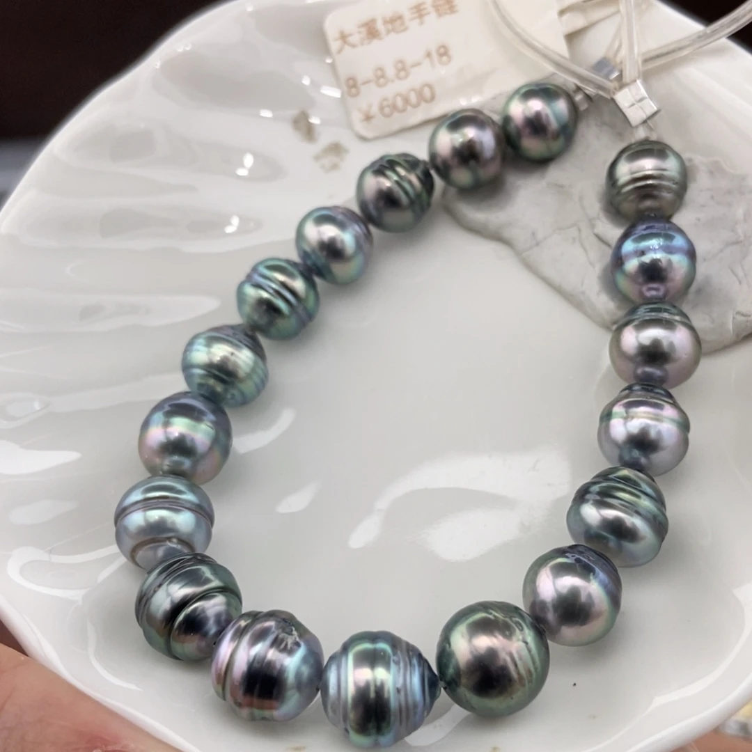 海水珍珠银S925镶嵌手链8-9/18颗