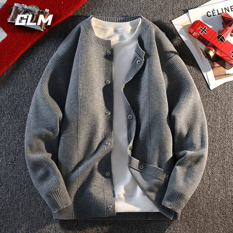 GLM针织开衫男春秋季新款纯色休闲毛线衣提花简约通勤毛衣外套