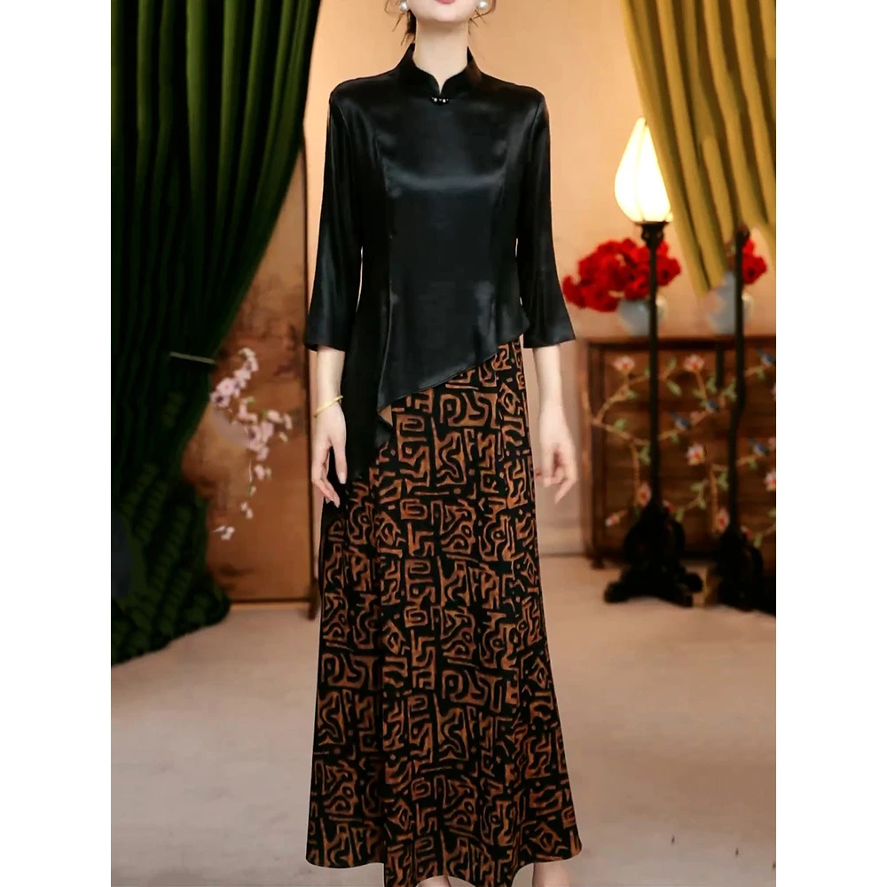 高级感拼接设计立领显瘦连衣裙女2026春季新款气质优雅收腰A字裙