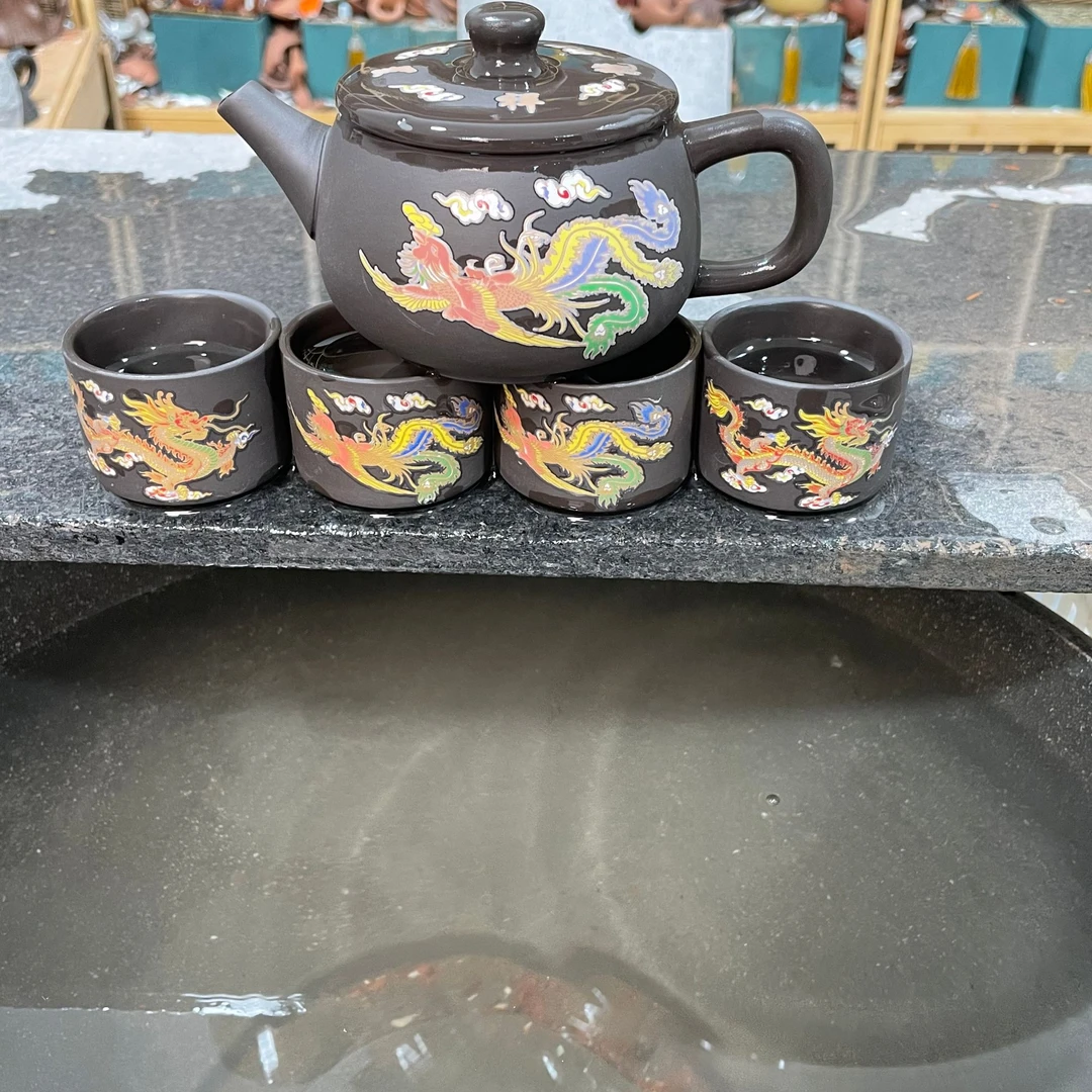 黄龙山原矿紫砂壶汉瓦龙凤变色一壶四杯家用3-5人泡茶专用