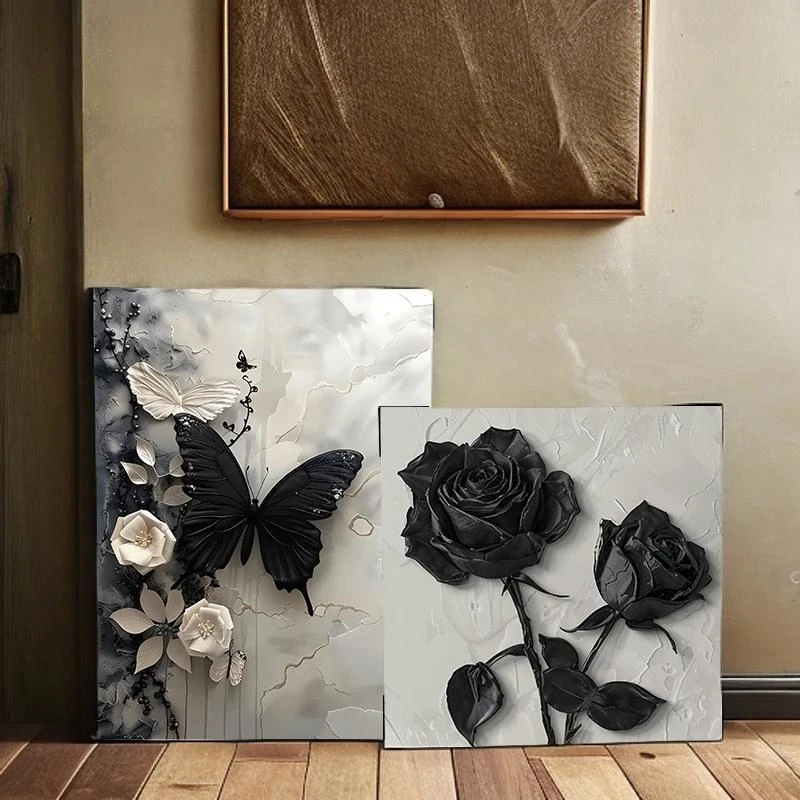 INS风复古黑白装饰画蝴蝶高级客厅沙发背景电视柜斗柜家居摆件画