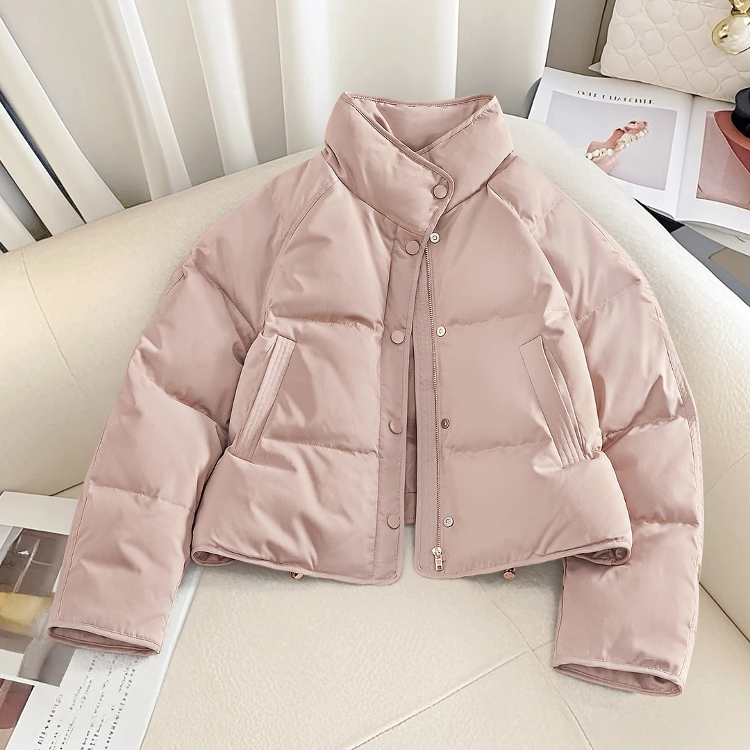 她池2025冬季新款女装简约宽松款立领外套短款羽绒服T54B8032YA