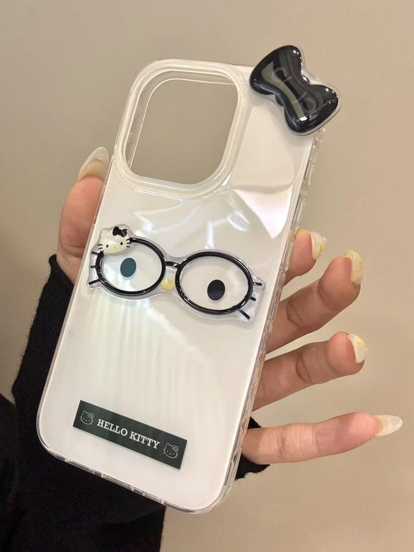 立体眼镜猫咪表情适用iPhone16大孔苹果手机壳华为oppo小米14vivo