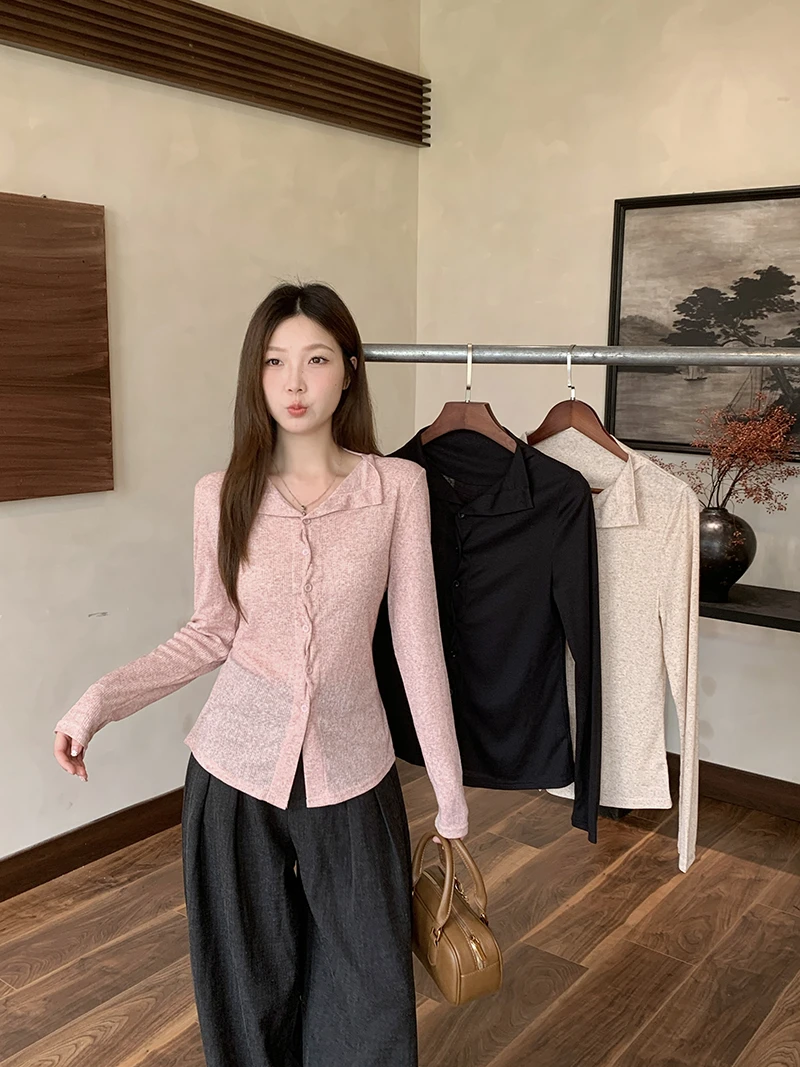 2025早秋新款胖mm大码女洋气减龄收腰修身长袖针织衫上衣A2159