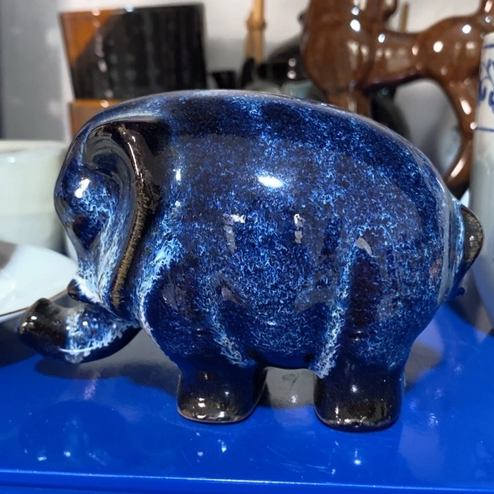 瓷片陶瓷品窑变小象摆件