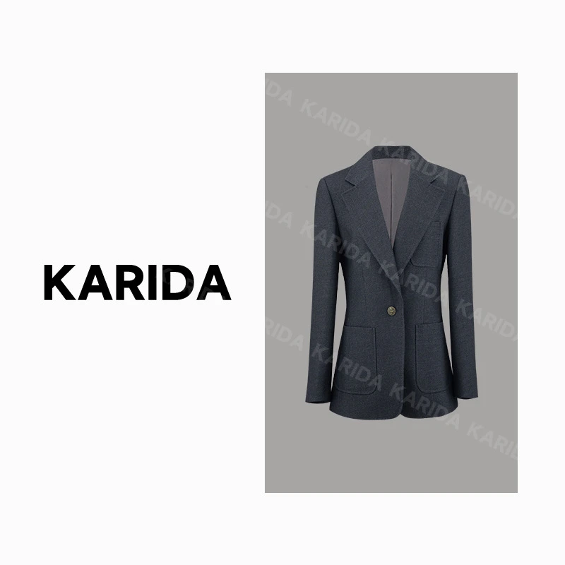 珂芮达【贝加尔清晨】新款羊毛混纺平驳领正肩一手长西服外套