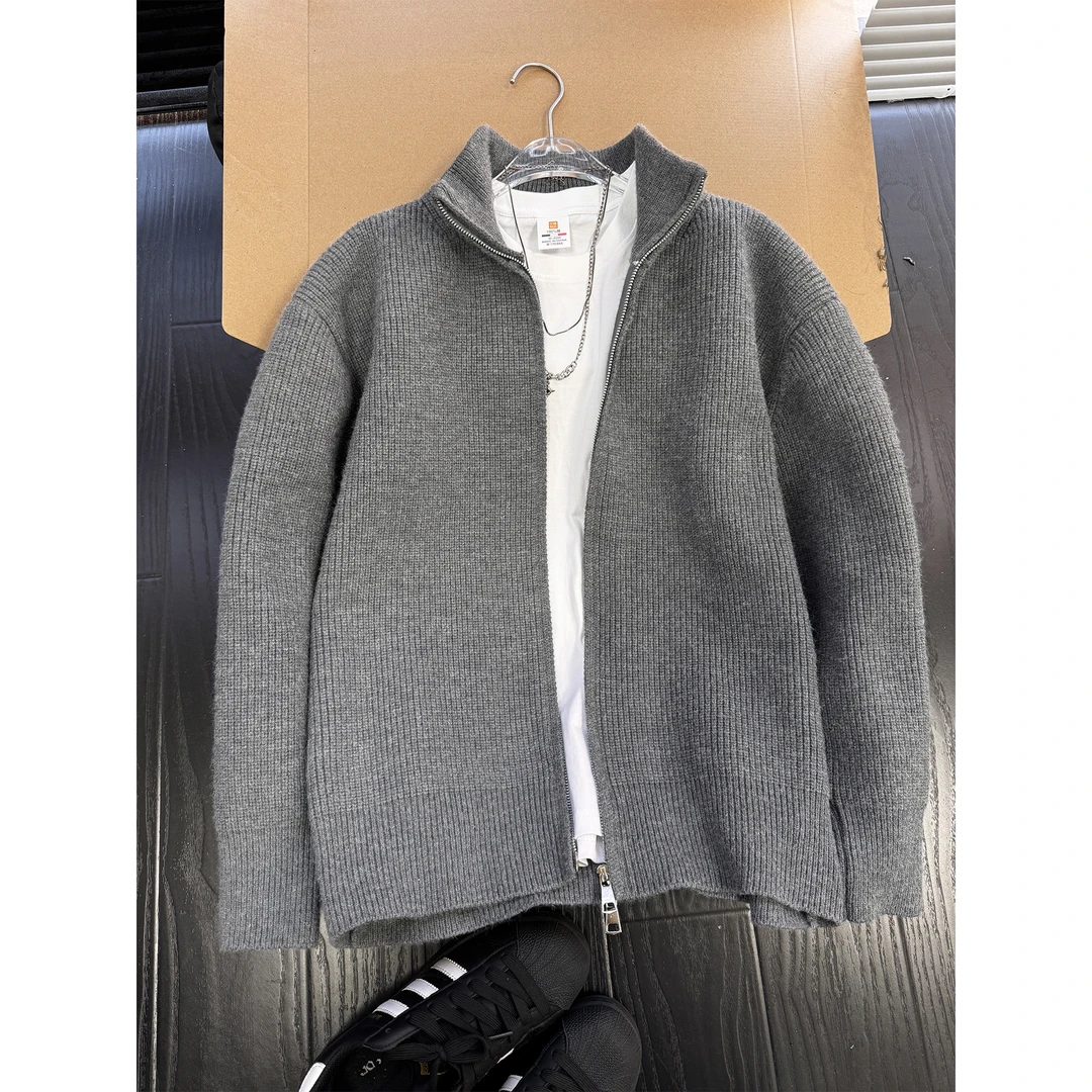 cleanfit灰色半高领开衫夹克男款2025秋季新款慵懒风内搭针织衫潮